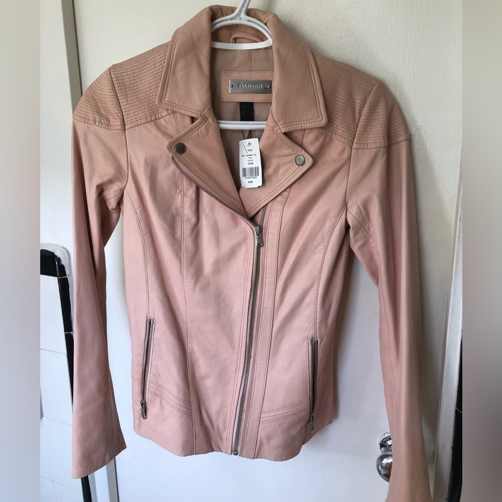 Danier leather blush pink moto jacket, new with tags, size xxxs fits like xs